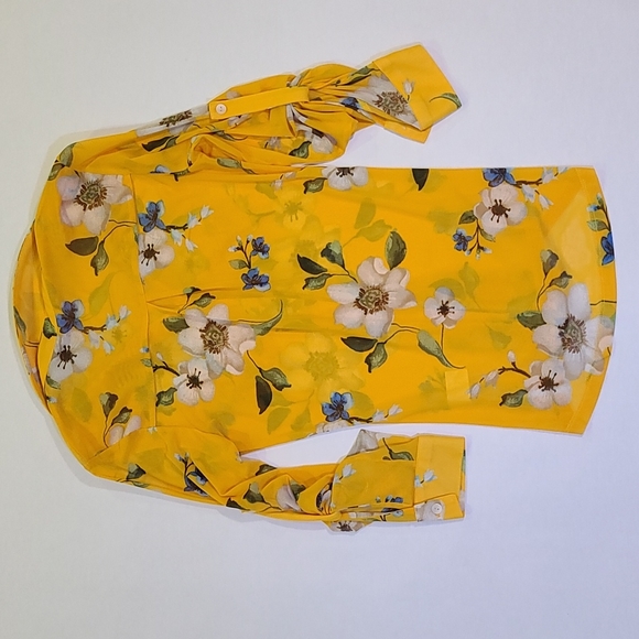 A'GACI Gold Yellow Button Down Sheer Adjustable Long Sleeve Blouse - Picture 4 of 4